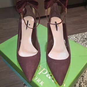 kate spade Burgundy Pointed Toe Ankle-Strap Heels with Bow